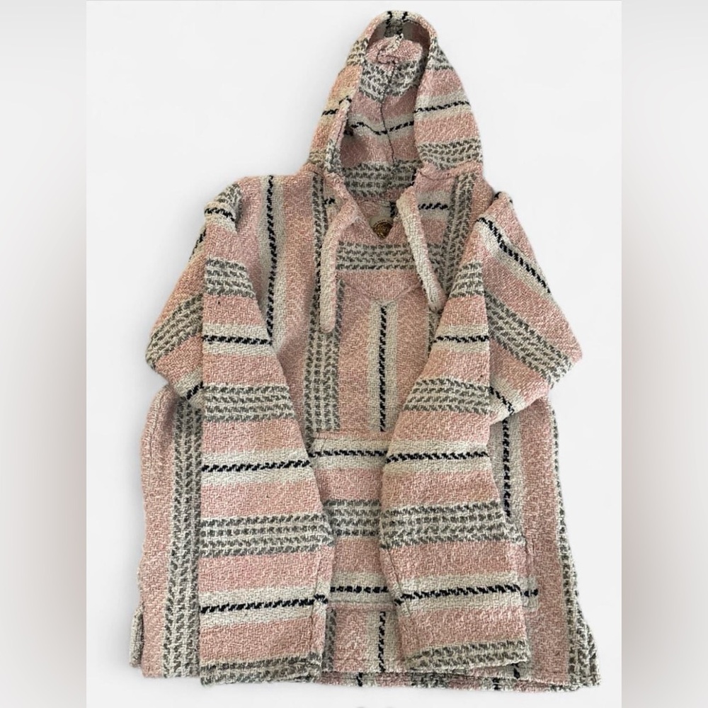 Pink and Gray Striped Hooded Poncho